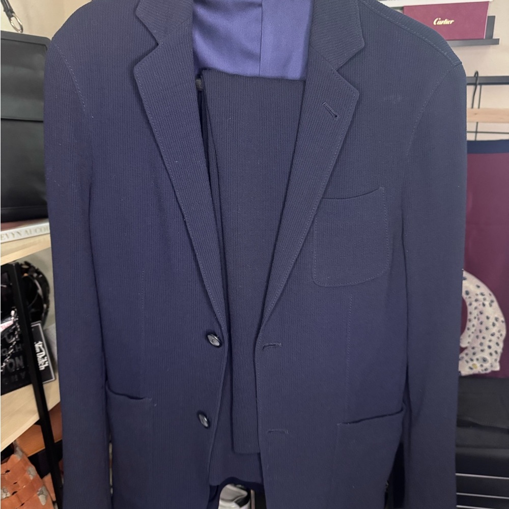Giorgio Armani Upton Navy Wool Silk Two-Piece Suit Made in Italy Tailored Luxury